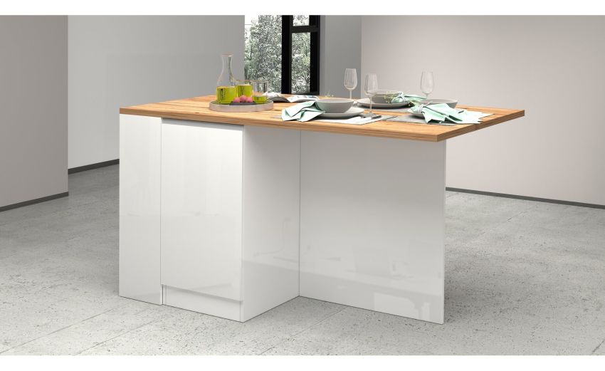 Snack isola 2 ante con vano giorno bianco lucido/rovere L160cm--Bianco-Pannello-90 cmx160 cm Snack isola 2 ante con vano giorno bianco lucido/rovere L160cm--Bianco-Pannello-90 cmx160 cm