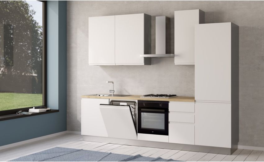 Iris cucina 285 cm colore bianco opaco con lavastoviglie-4 elettrodomestici--Melaminico Iris cucina 285 cm colore bianco opaco con lavastoviglie-4 elettrodomestici--Melaminico