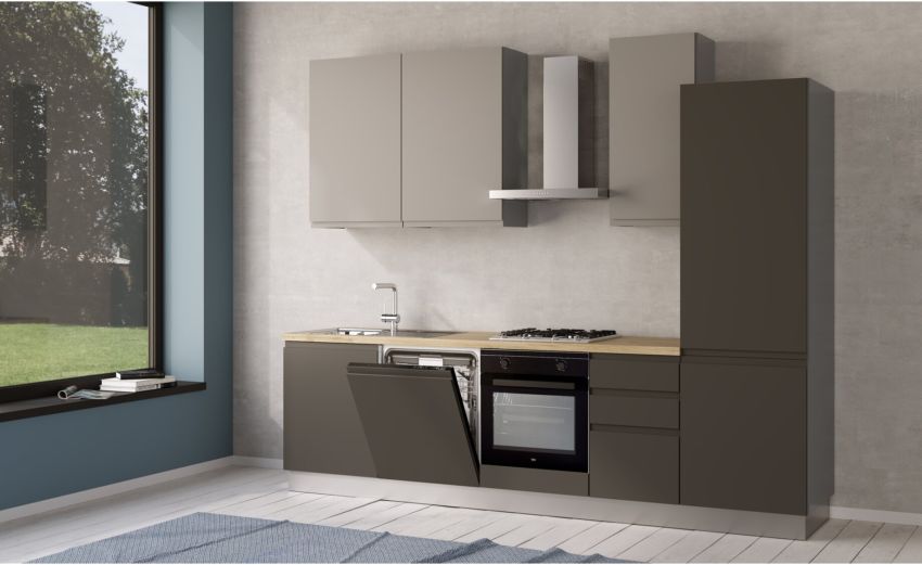 Iris cucina 285 cm colore grigio scuro e grigio chiaro con lavastoviglie-4 elettrodomestici--Melaminico Iris cucina 285 cm colore grigio scuro e grigio chiaro con lavastoviglie-4 elettrodomestici--Melaminico