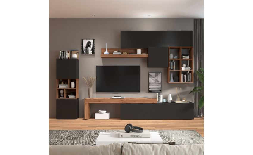 Vasto parete soggiorno colore antracite e rovere L320 cm-Composizione 7-Antracite-Nobilitato-220 cmx320 cm Vasto parete soggiorno colore antracite e rovere L320 cm-Composizione 7-Antracite-Nobilitato-220 cmx320 cm