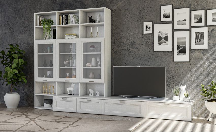 Venere parete soggiorno bianca 360x33/48x228 cm-Larghezza 360 Venere parete soggiorno bianca 360x33/48x228 cm-Larghezza 360