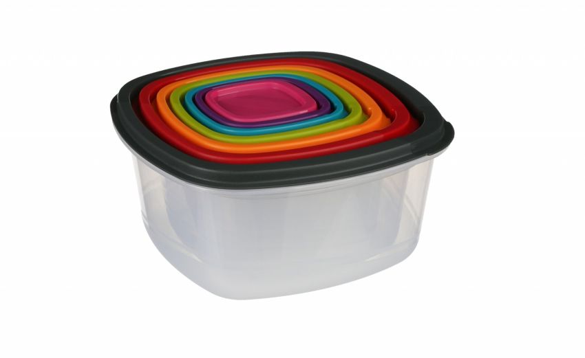Set 7 contenitori quadrati in plastica - -Multicolore-Plastica Set 7 contenitori quadrati in plastica - -Multicolore-Plastica