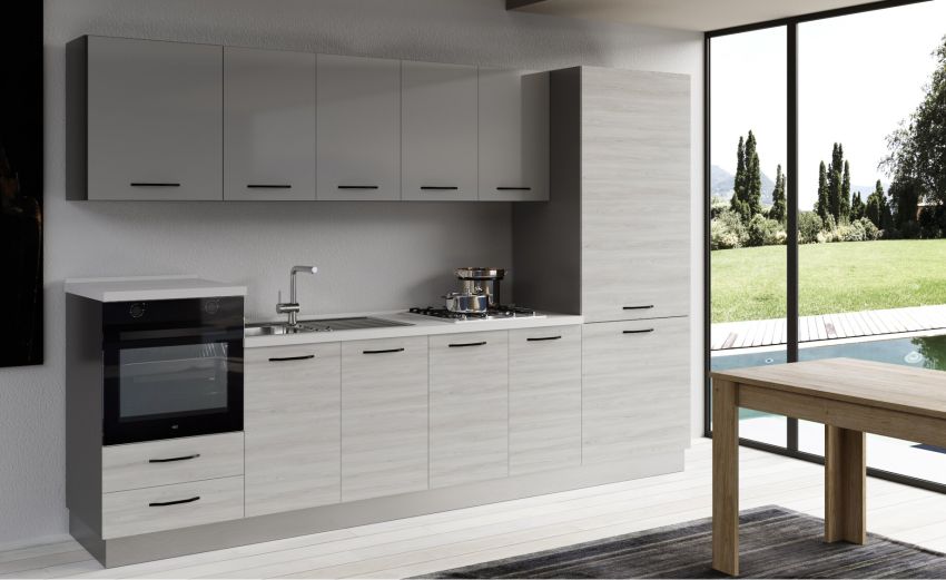 Gilda cucina 315 cm colore frassino ghiaccio e light grey-3 elettrodomestici Gilda cucina 315 cm colore frassino ghiaccio e light grey-3 elettrodomestici