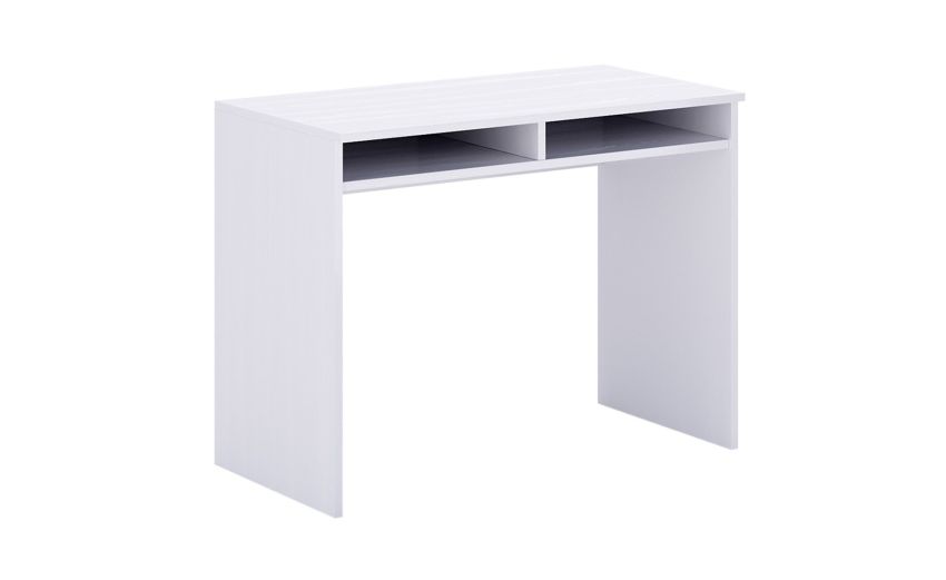 Mia scrittoio con vani a giorno bianco frassino-Misure L100 x P48 x H75 cm-Bianco-Nobilitato-75 cmx100 cm Mia scrittoio con vani a giorno bianco frassino-Misure L100 x P48 x H75 cm-Bianco-Nobilitato-75 cmx100 cm