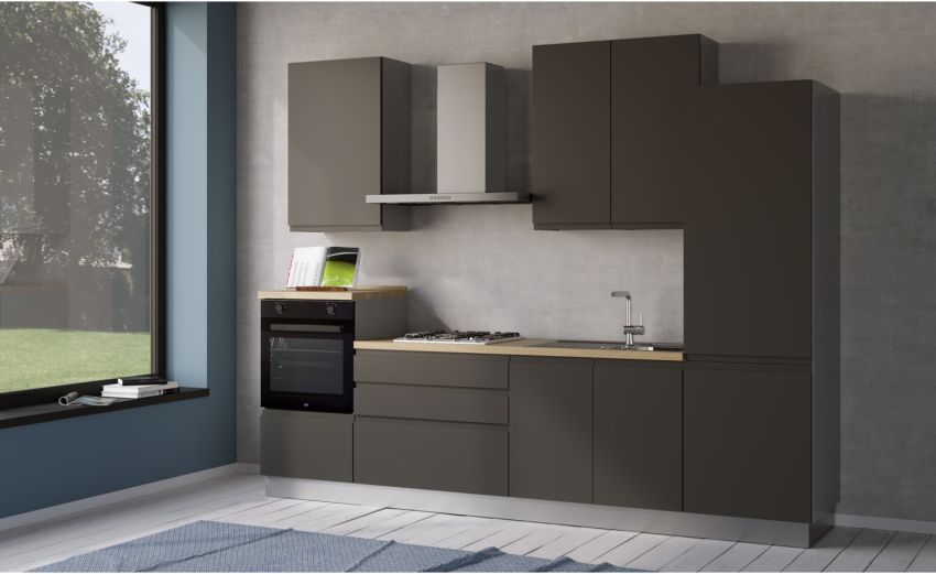 Iris cucina 300 cm colore grigio scuro con frigo -3 elettrodomestici--Melaminico Iris cucina 300 cm colore grigio scuro con frigo -3 elettrodomestici--Melaminico