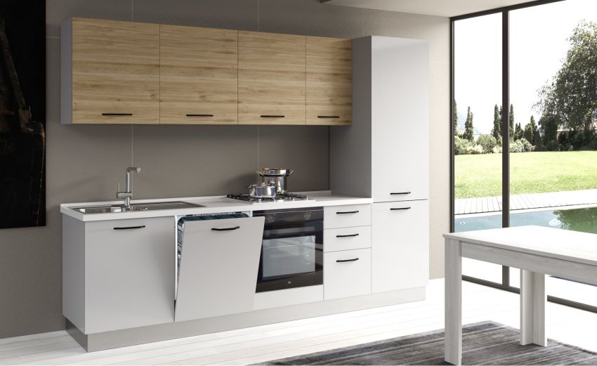 Gilda cucina 285 cm colore light grey e rovere cadiz-4 elettrodomestici Gilda cucina 285 cm colore light grey e rovere cadiz-4 elettrodomestici