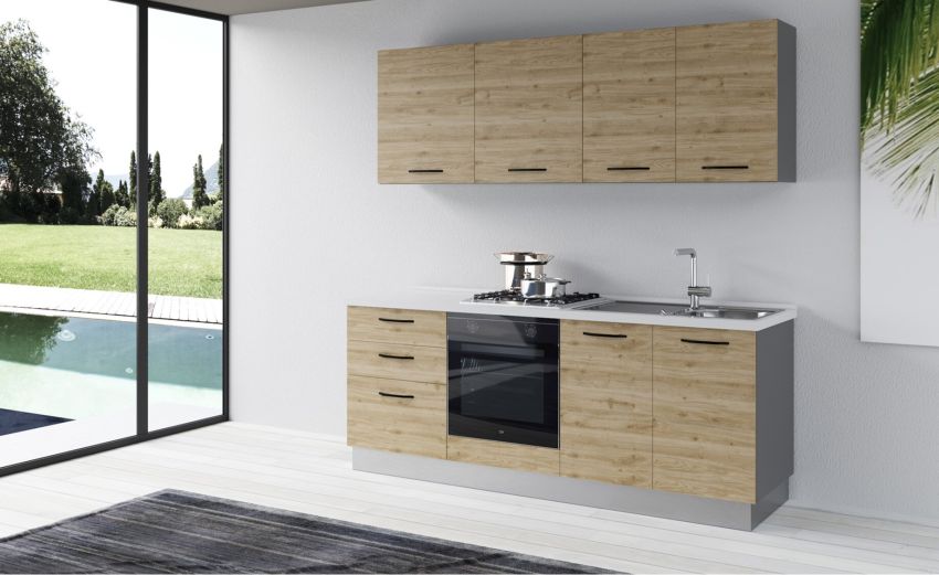Gilda cucina 210 cm colore rovere cadiz -2 elettrodomestici --Pannello-216 cmx210 cm Gilda cucina 210 cm colore rovere cadiz -2 elettrodomestici --Pannello-216 cmx210 cm