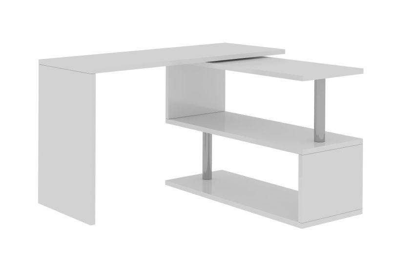Opera scrivania girevole bianco laccato lucido-Misure L 120(177) x P 50 x H 75 cm-Bianco lucido-Melaminico-75 cmx120 cm Opera scrivania girevole bianco laccato lucido-Misure L 120(177) x P 50 x H 75 cm-Bianco lucido-Melaminico-75 cmx120 cm