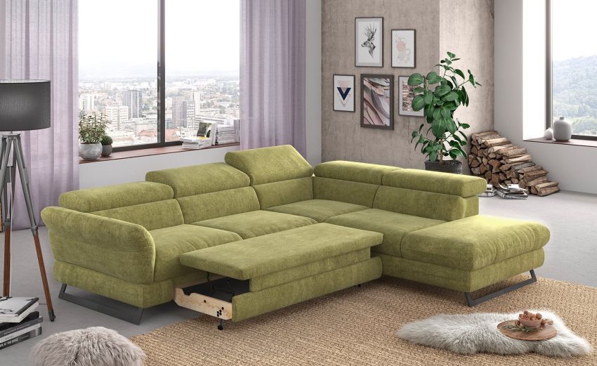 Haiti divano angolare in tessuto verde-con panchetta estraibile-Verde-Tessuto-198 x 126 cm Haiti divano angolare in tessuto verde-con panchetta estraibile-Verde-Tessuto-198 x 126 cm