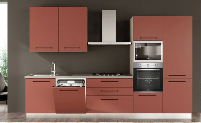 Noa cucina 330 cm colore rosso ruggine -5 elettrodomestici -Rosso-Pannello melaminico-240 cmx330 cm Noa cucina 330 cm colore rosso ruggine -5 elettrodomestici -Rosso-Pannello melaminico-240 cmx330 cm
