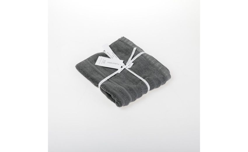Wave Set 2 Asciugamani Antracite 100% Cotone Stone Washed-Con bordo rigato-Antracite-Cotone Wave Set 2 Asciugamani Antracite 100% Cotone Stone Washed-Con bordo rigato-Antracite-Cotone