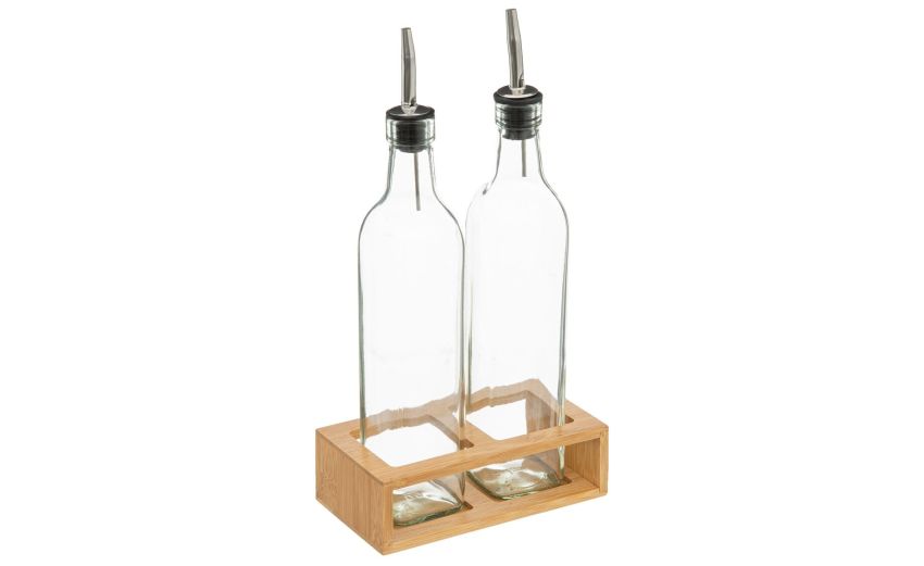 Set condimento olio e aceto con base in legno - -Legno naturale-Vetro Set condimento olio e aceto con base in legno - -Legno naturale-Vetro