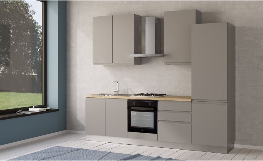 Iris cucina 270 cm colore grigio chiaro con frigo-3 elettrodomestici--Melaminico Iris cucina 270 cm colore grigio chiaro con frigo-3 elettrodomestici--Melaminico