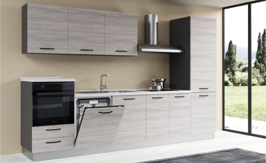 Gilda 2.0 cucina 330 cm colore frassino ghiaccio -4 elettrodomestici Gilda 2.0 cucina 330 cm colore frassino ghiaccio -4 elettrodomestici