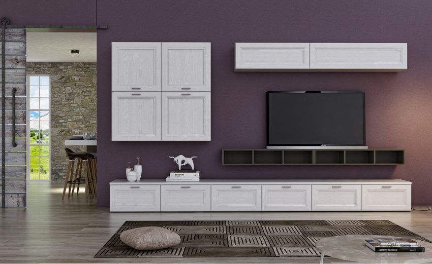 Venere parete soggiorno bianca 360x48x200 cm-Larghezza 360 Venere parete soggiorno bianca 360x48x200 cm-Larghezza 360