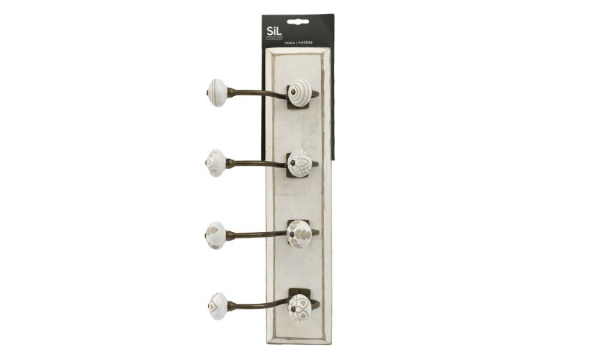 Barra appendiabiti per muro antique-4 ganci-Bianco-Legno-10 Barra appendiabiti per muro antique-4 ganci-Bianco-Legno-10