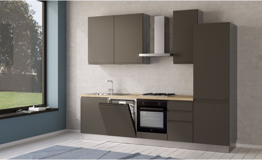 Iris cucina 285 cm colore grigio scuro con lavastoviglie-4 elettrodomestici--Melaminico Iris cucina 285 cm colore grigio scuro con lavastoviglie-4 elettrodomestici--Melaminico