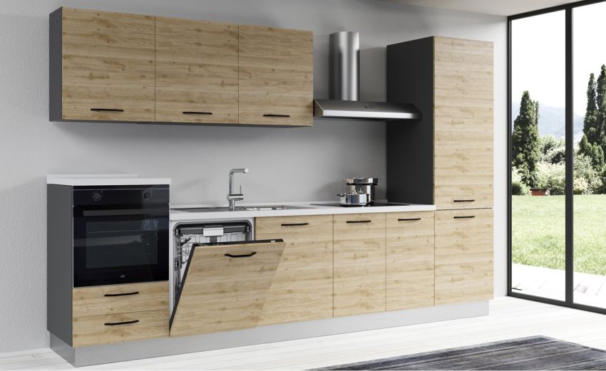 Gilda 2.0 cucina 330 cm colore rovere cadiz -4 elettrodomestici Gilda 2.0 cucina 330 cm colore rovere cadiz -4 elettrodomestici