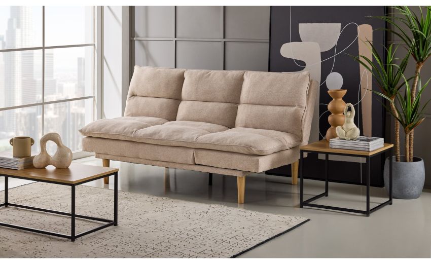 Soft divano letto in tessuto beige-Con meccanismo clic-clac-Beige-Tessuto-87 cmx168 cm Soft divano letto in tessuto beige-Con meccanismo clic-clac-Beige-Tessuto-87 cmx168 cm