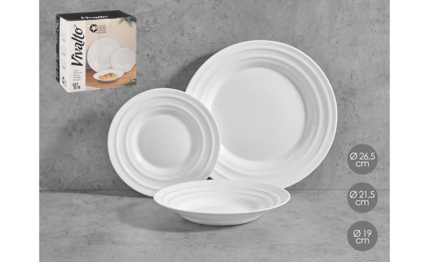 Servizio piatti onde 18 pezzi--Bianco-Vetro opale Servizio piatti onde 18 pezzi--Bianco-Vetro opale