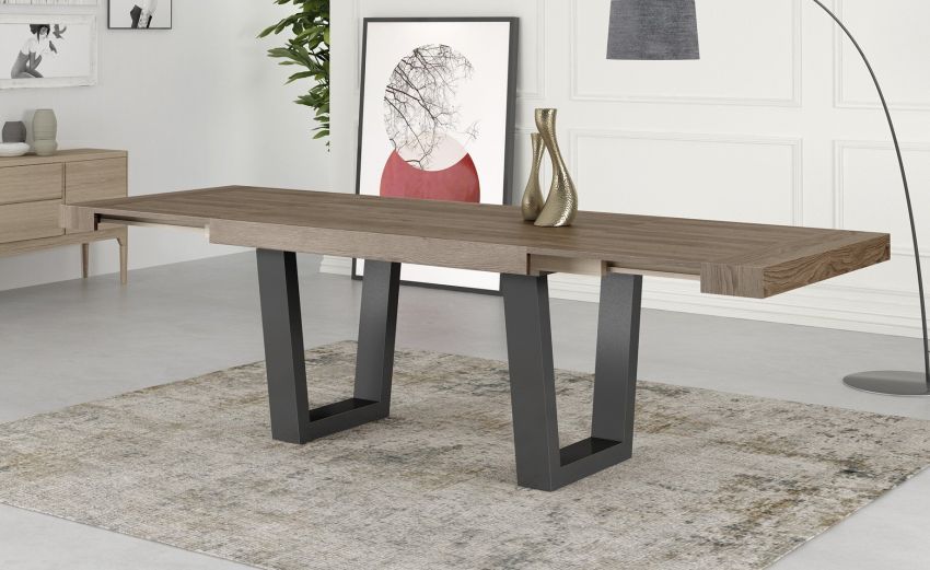 Dual tavolo in pannello nobilitato colore rovere scuro L140/220 cm-Le braccia di allungamento in legno di faggio-Legno scuro-Nobilitato-76 cmx140 cm Dual tavolo in pannello nobilitato colore rovere scuro L140/220 cm-Le braccia di allungamento in legno di faggio-Legno scuro-Nobilitato-76 cmx140 cm