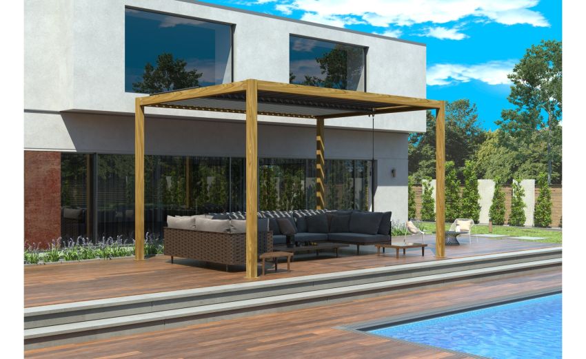 Wood pergola bioclimatica effetto Teak 3x4 metri--Legno-Alluminio-250 cmx300 cm Wood pergola bioclimatica effetto Teak 3x4 metri--Legno-Alluminio-250 cmx300 cm