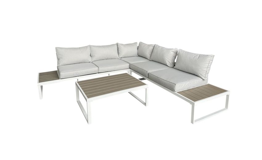 Eden set angolare in alluminio verniciato bianco -Divano angolare e tavolino da caffè-Bianco-Alluminio Eden set angolare in alluminio verniciato bianco -Divano angolare e tavolino da caffè-Bianco-Alluminio