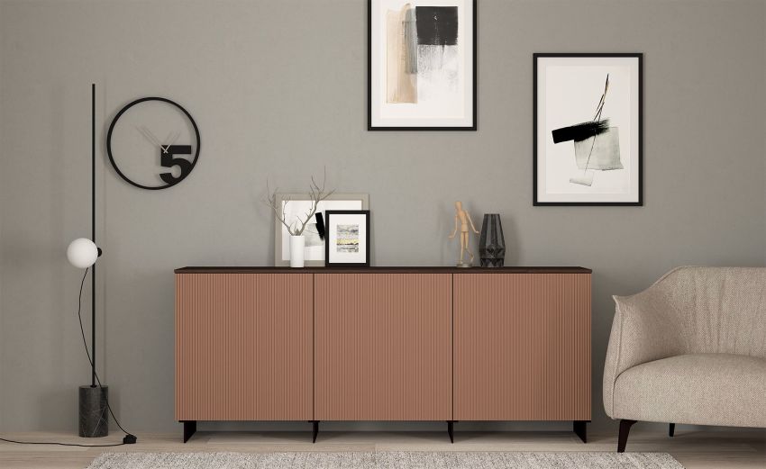New York madia color teak e rame cannettato perlato L180 cm--Rame-Pannello melaminico-75 cmx180 cm New York madia color teak e rame cannettato perlato L180 cm--Rame-Pannello melaminico-75 cmx180 cm