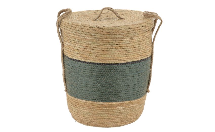 Cesta con coperchio e fascia cachi h38 cm--Verde-Fibra naturale Cesta con coperchio e fascia cachi h38 cm--Verde-Fibra naturale