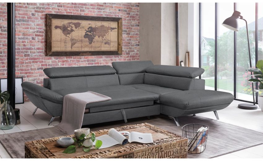 Altea divano angolare in tessuto grigio-Con panchetta letto-Grigio-Tessuto-88 cmx255 cm Altea divano angolare in tessuto grigio-Con panchetta letto-Grigio-Tessuto-88 cmx255 cm