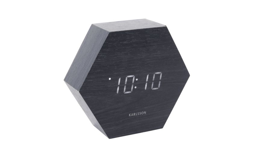 Hexagon sveglia nera LED bianco--Bianco-Legno-11 cmx13 cm Hexagon sveglia nera LED bianco--Bianco-Legno-11 cmx13 cm
