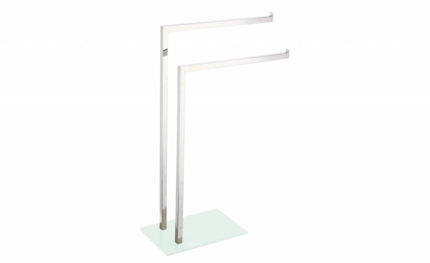 Glass piantana porta salviette 2 bracci bianca - -Bianco-Acciaio-69 cmx45 cm
