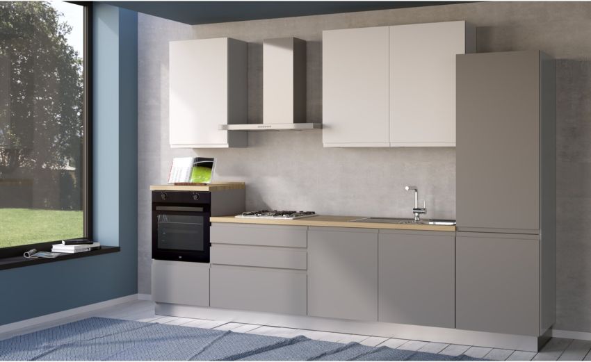 Iris cucina 330 cm colore grigio chiaro e bianco opaco-3 elettrodomestici--Melaminico Iris cucina 330 cm colore grigio chiaro e bianco opaco-3 elettrodomestici--Melaminico