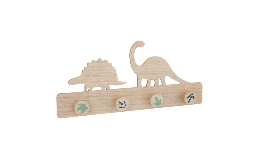 Dinosauri appendiabiti a muro per cameretta--Legno naturale-Mdf-55 cmx25 cm Dinosauri appendiabiti a muro per cameretta--Legno naturale-Mdf-55 cmx25 cm