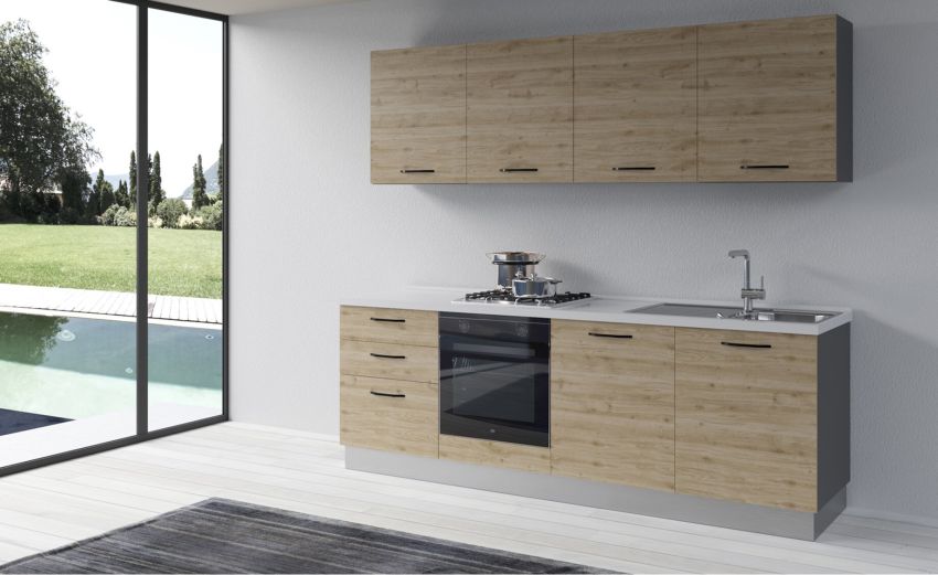 Gilda cucina 240 cm colore rovere cadiz -2 elettrodomestici --Pannello-216 cmx240 cm Gilda cucina 240 cm colore rovere cadiz -2 elettrodomestici --Pannello-216 cmx240 cm