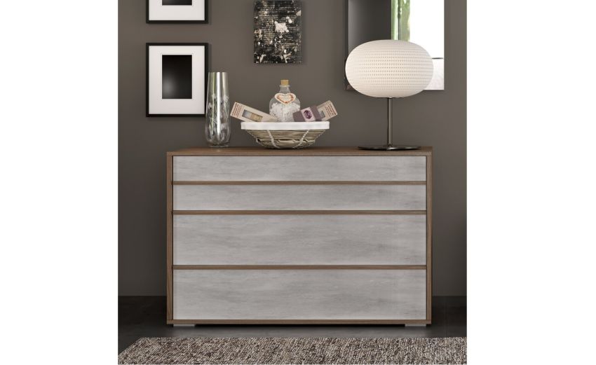 Lorena comò 3 cassetti noce e cemento-In pannello ecologico certificato-Cemento-Pannello ecologico-76 cmx112 cm Lorena comò 3 cassetti noce e cemento-In pannello ecologico certificato-Cemento-Pannello ecologico-76 cmx112 cm