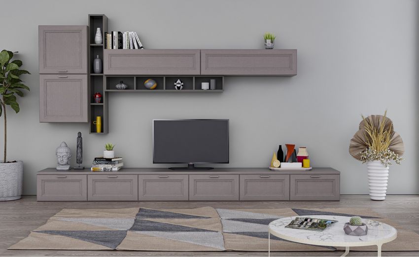 Venere parete soggiorno tortora 360x48x200 cm-Larghezza 360 Venere parete soggiorno tortora 360x48x200 cm-Larghezza 360