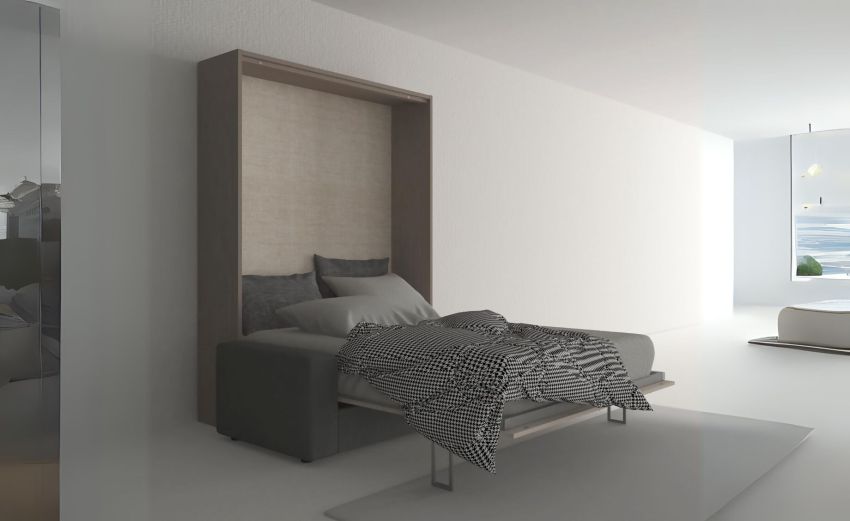 Cabrio letto a scomparsa con divano colore tiglio e corda-L206xH208-Legno scuro-Pannello-Matrimoniale Cabrio letto a scomparsa con divano colore tiglio e corda-L206xH208-Legno scuro-Pannello-Matrimoniale
