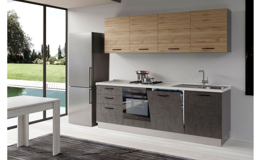 Gilda cucina 300 cm colore portland e rovere cadiz -4 elettrodomestici Gilda cucina 300 cm colore portland e rovere cadiz -4 elettrodomestici