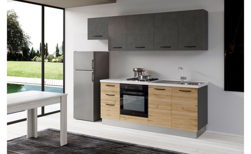 Gilda cucina 255 cm colore rovere cadiz e portland -3 elettrodomestici Gilda cucina 255 cm colore rovere cadiz e portland -3 elettrodomestici