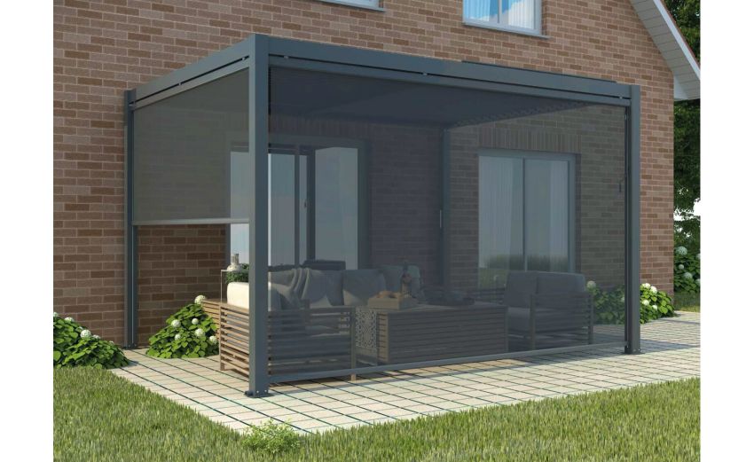 Tenda laterale scorrevole da 369 cm antracite-Ombreggiante laterale per pergola 300x390-390x390 cm-Antracite-Poliestere-230 cmx369 cm Tenda laterale scorrevole da 369 cm antracite-Ombreggiante laterale per pergola 300x390-390x390 cm-Antracite-Poliestere-230 cmx369 cm