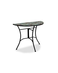 Maestrale tavolo mezzaluna in ferro nero-Piano in mosaico-Grigio-Acciaio-75 cmx90 cm