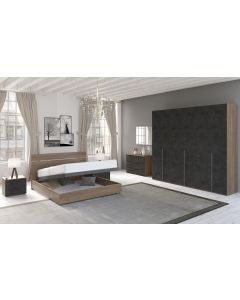 Mia camera matrimoniale noce biondo/ossido, letto con contenitore-Armadio 6 ante-Legno scuro-Nobilitato
