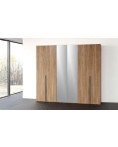 Mia armadio  6 ante battenti noce biondo con specchi-In pannello nobilitato decorativo -Legno scuro-Nobilitato-238 cmx240 cm