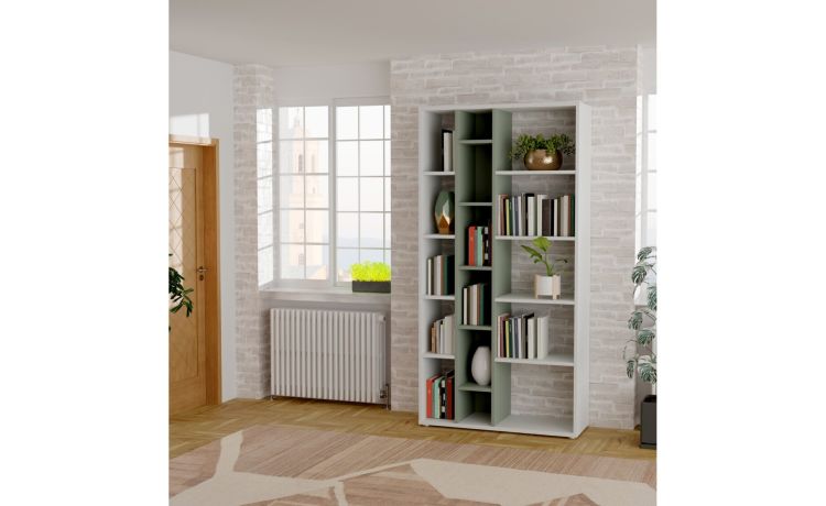 Yara libreria 16 vani grigio chiaro/verde salvia--Grigio-Pannello-185