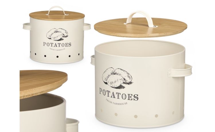 Contenitore per patate con tappo in bambù---Latta-22 cmx23 cm