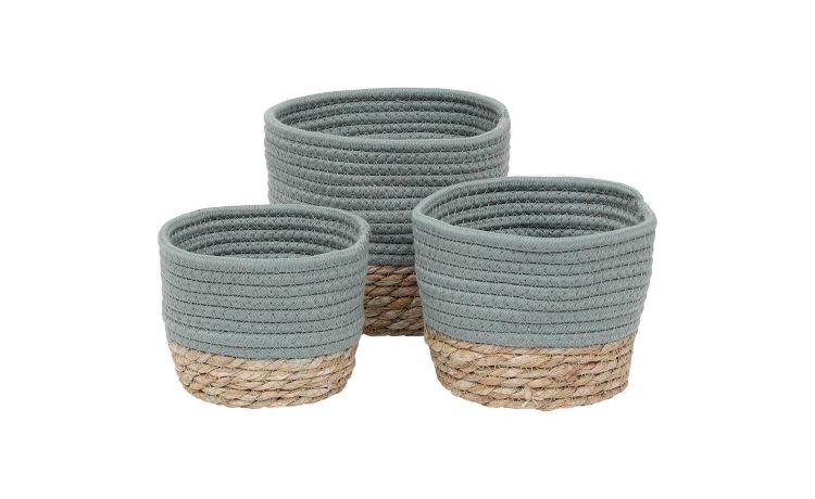 Tondo cesta in vimini e cotone verde Ø19x16 cm - -Verde-Fibra naturale