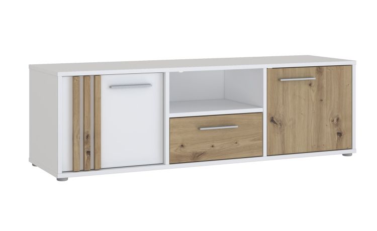 Biella porta tv 2 ante e un cassetto bianco opaco e rovere antracite--Bianco-Nobilitato-43