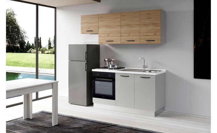 Gilda cucina 210 cm colore light grey e rovere cadiz-3 elettrodomestici-Grigio chiaro-Pannello