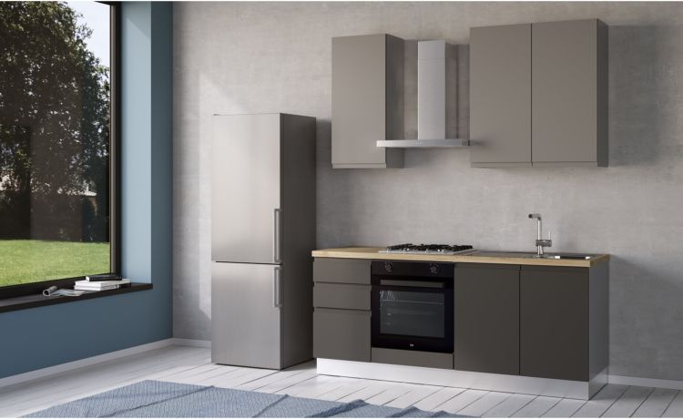 Iris cucina 195 cm colore grigio scuro e grigio chiaro -2 elettrodomestici--Melaminico